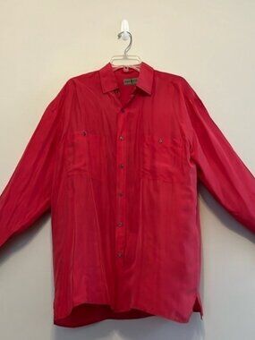 Robert Stock Vintage Silk Button Front Red Professional Long Sleeve‎ Shirt Large